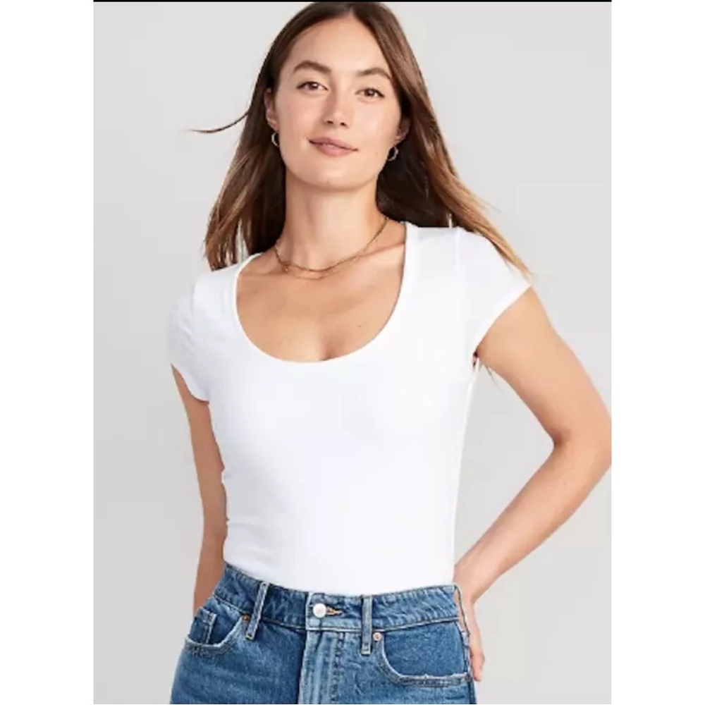 Old Navy White Scoop Neck Short Sleeve Bodysuit